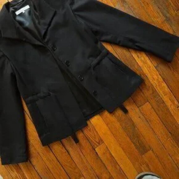 Vintage 2000s Veronique Branquinho Slim Wool Women Black Belt Peacoat Jacket 6 - Picture 3 of 7